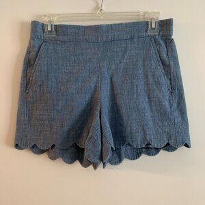 J. Crew Chambray Scalloped Shorts, Size XS